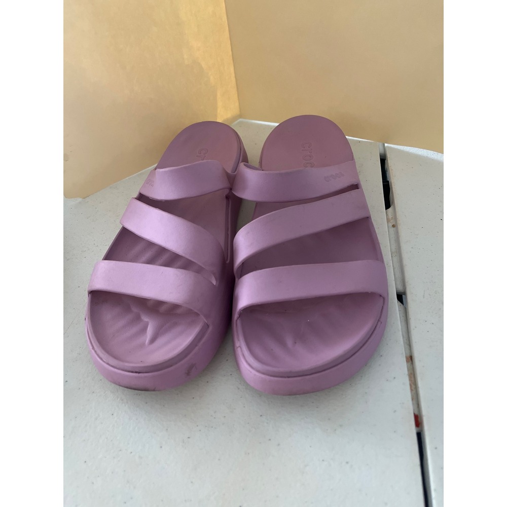 Crocs Brooklyn Three Strap Slide Sandals Purple Platform Wedge Womens Size 9